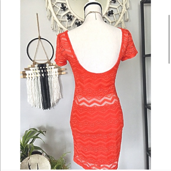 Free People lace orange mini-dress. Size small. - Picture 3 of 7